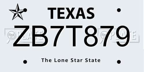 ZB7T879 Texas License Plate