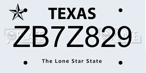 ZB7Z829 Texas License Plate