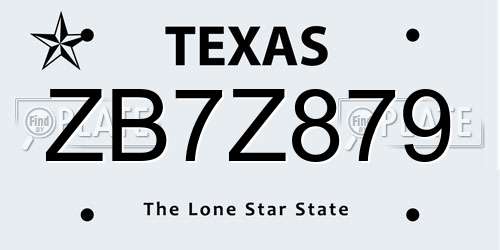 ZB7Z879 Texas License Plate