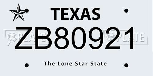 ZB80921 Texas License Plate