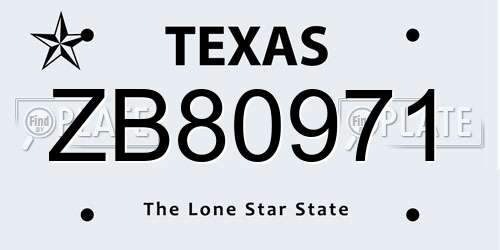 ZB80971 Texas License Plate