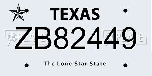 ZB82449 Texas License Plate