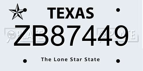 ZB87449 Texas License Plate