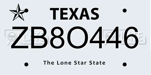 ZB8O446 Texas License Plate