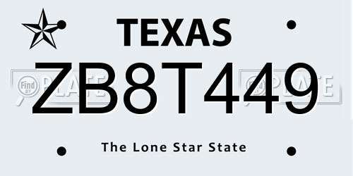 ZB8T449 Texas License Plate