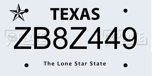 ZB8Z449 Texas License Plate