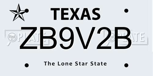 ZB9V2B Texas License Plate