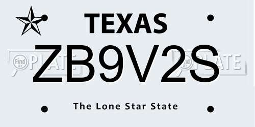 ZB9V2S Texas License Plate