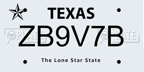 ZB9V7B Texas License Plate
