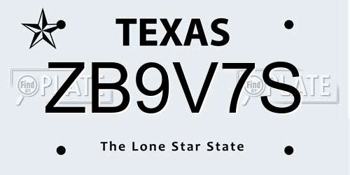 ZB9V7S Texas License Plate