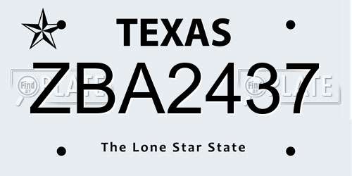 ZBA2437 Texas License Plate