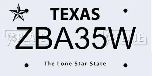ZBA35W Texas License Plate