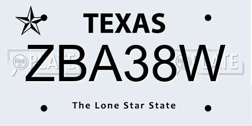 ZBA38W Texas License Plate