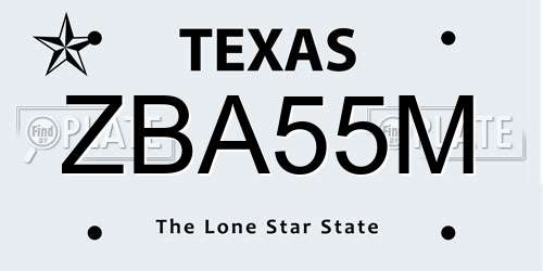 ZBA55M Texas License Plate