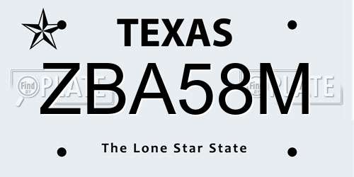 ZBA58M Texas License Plate