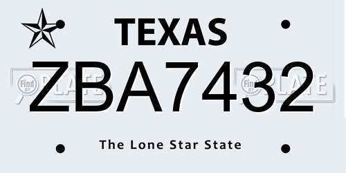 ZBA7432 Texas License Plate