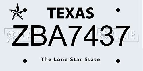ZBA7437 Texas License Plate