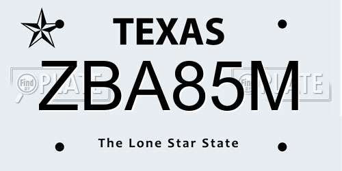 ZBA85M Texas License Plate