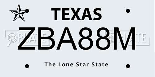 ZBA88M Texas License Plate