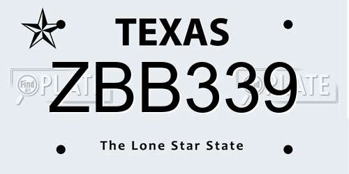 ZBB339 Texas License Plate
