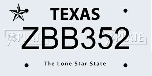 ZBB352 Texas License Plate