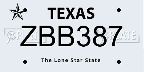 ZBB387 Texas License Plate