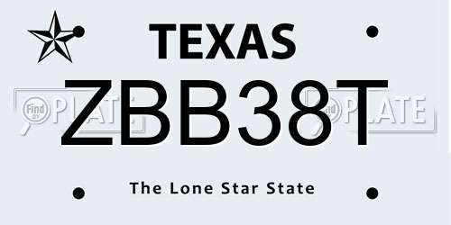 ZBB38T Texas License Plate