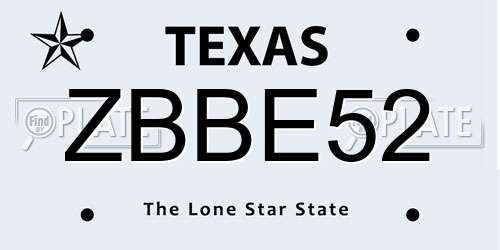 ZBBE52 Texas License Plate