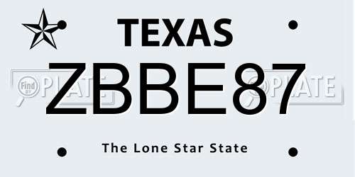 ZBBE87 Texas License Plate