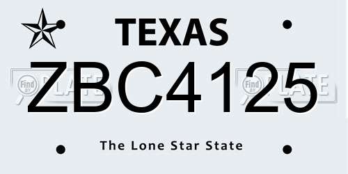 ZBC4125 Texas License Plate