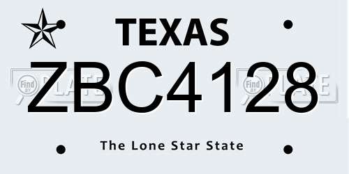 ZBC4128 Texas License Plate