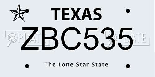 ZBC535 Texas License Plate