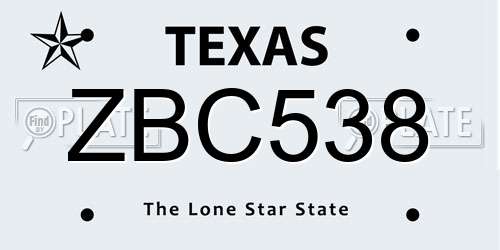 ZBC538 Texas License Plate