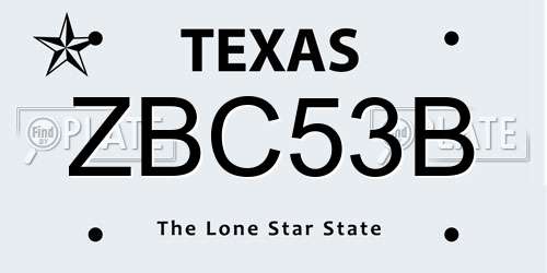 ZBC53B Texas License Plate