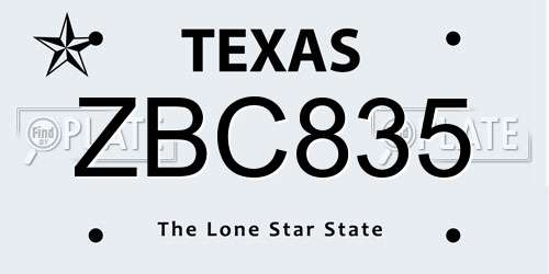 ZBC835 Texas License Plate