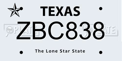 ZBC838 Texas License Plate