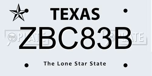 ZBC83B Texas License Plate