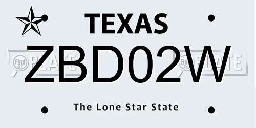 ZBD02W Texas License Plate