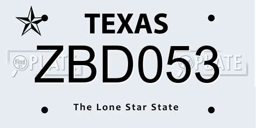 ZBD053 Texas License Plate