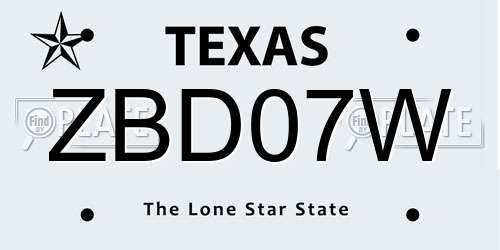 ZBD07W Texas License Plate