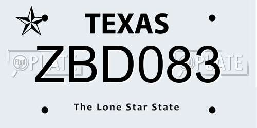ZBD083 Texas License Plate