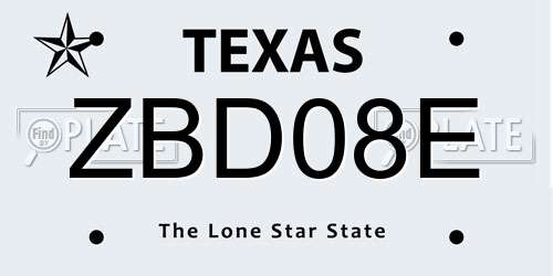 ZBD08E Texas License Plate