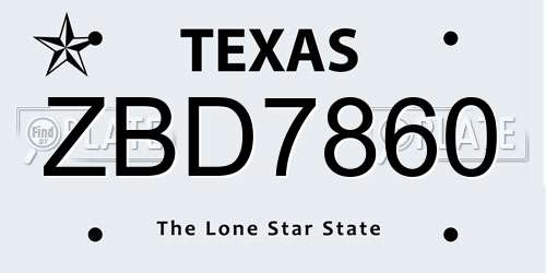 ZBD7860 Texas License Plate