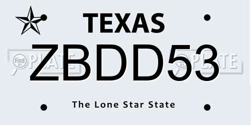 ZBDD53 Texas License Plate