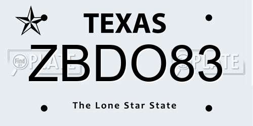 ZBDO83 Texas License Plate