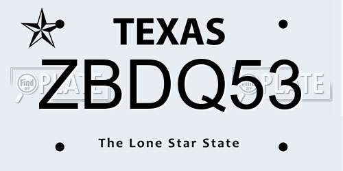 ZBDQ53 Texas License Plate