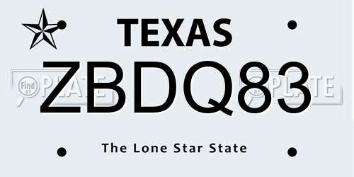 ZBDQ83 Texas License Plate
