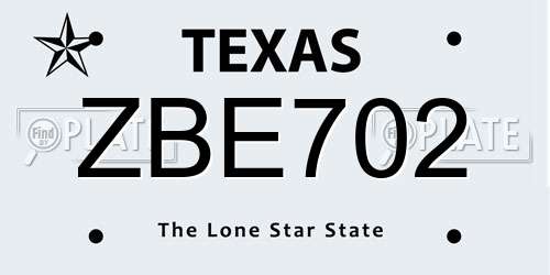 ZBE702 Texas License Plate