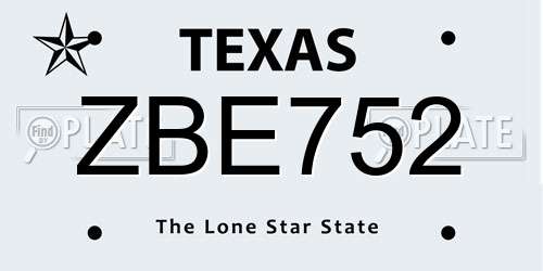 ZBE752 Texas License Plate