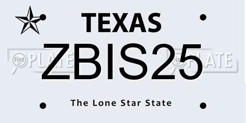 ZBIS25 Texas License Plate